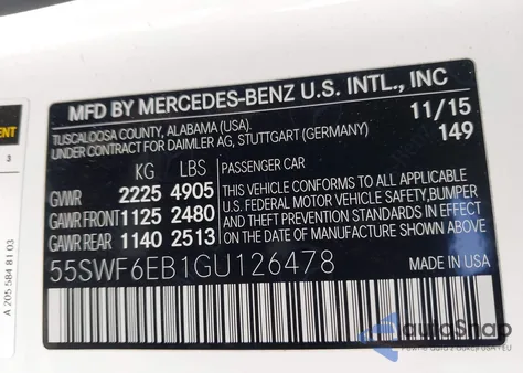 2016 Mercedes-Benz C 450 Amg 4Matic z USA, uszkodzony, nr VIN 55SWF6EB1GU126478